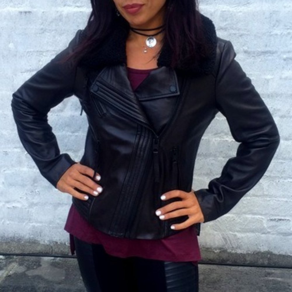 MICHAEL KORS WOMEN'S BLACK AVIATOR LEATHER JACKET COAT M62581L74 Small No Tages